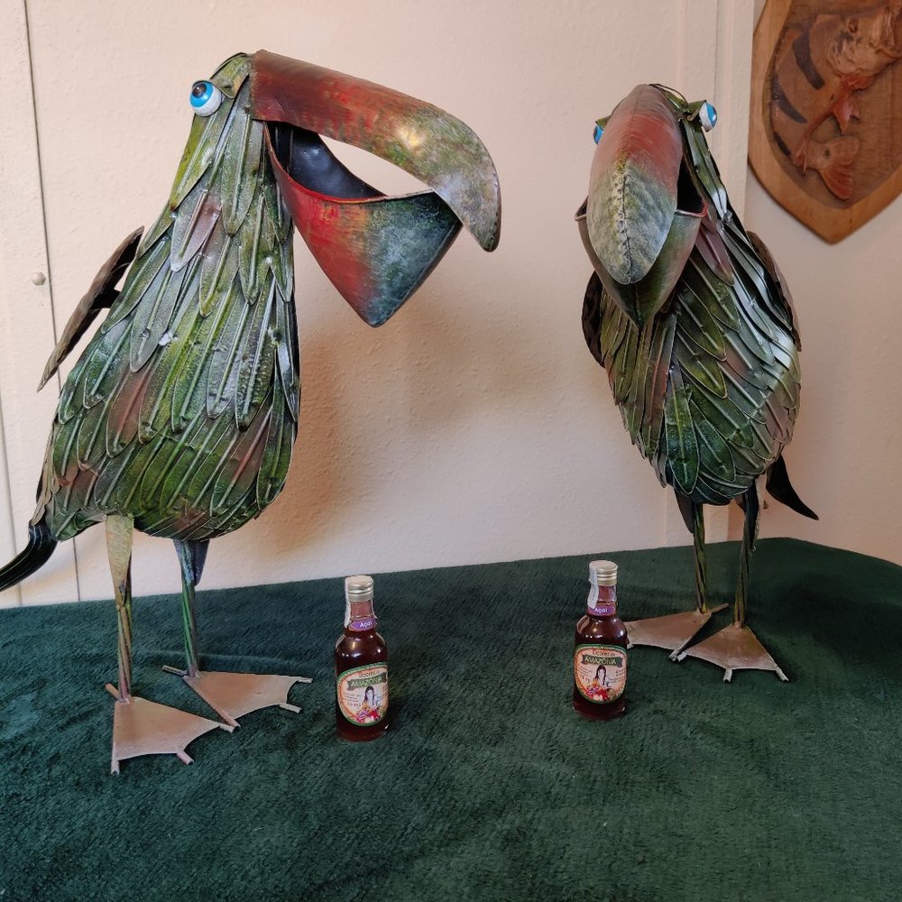 Parrot Metal Welded Art Sculptures-Barrel Shack's The Jack. Twins.